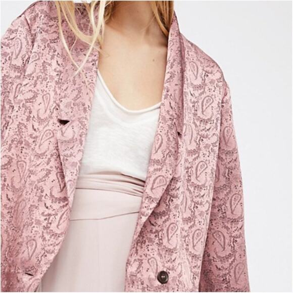 Free People Pink Silky Jacquard Blazer - Picture 2 of 10
